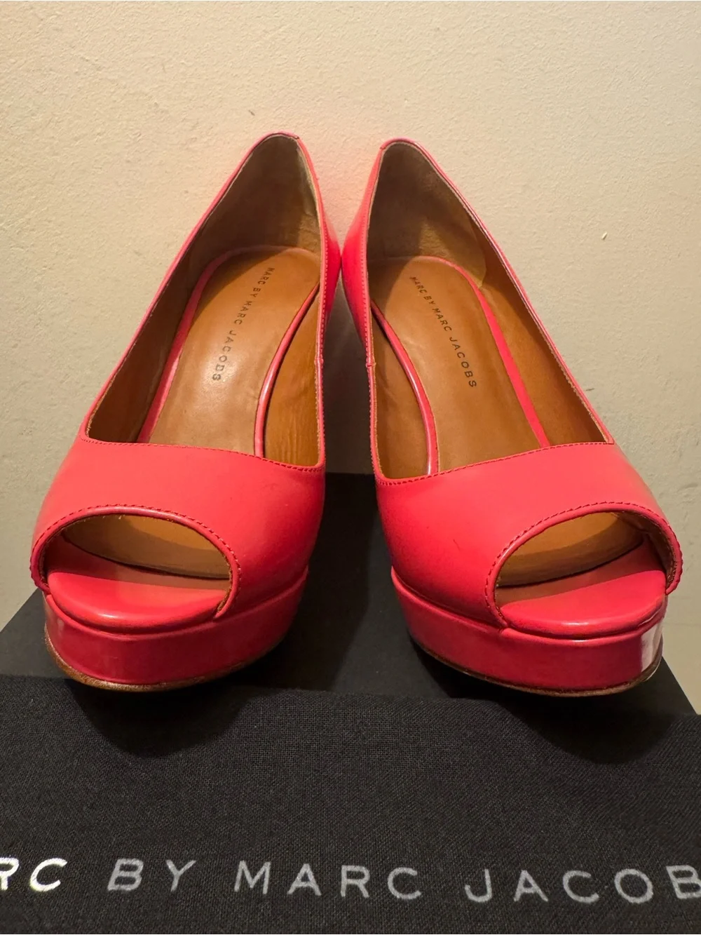 Marc by Marc Jacobs Coral Patent Leather Peep Toe Platform Pumps - Size 8